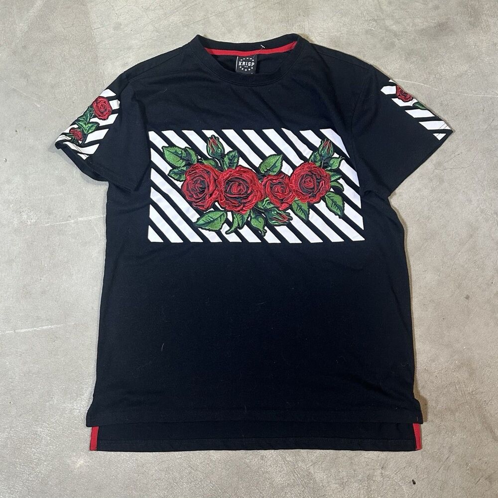 KRISP NYC Embroidered Roses Graphic Shirt Sz Large Short Sleeve Cotton Blend